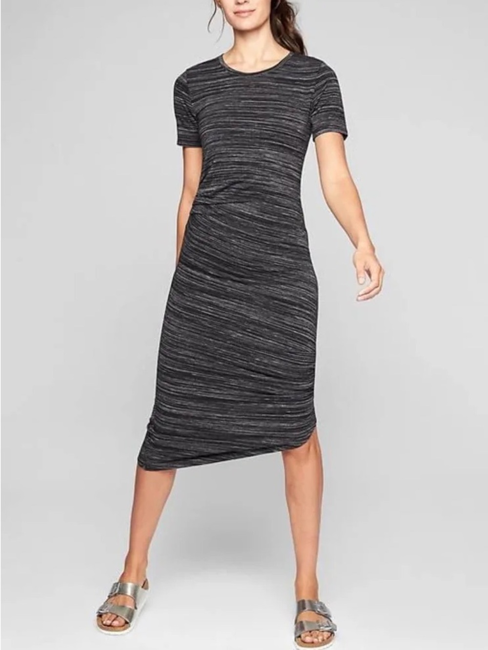 Athleta Black Marled Asymmetrical Short Sleeve Dress